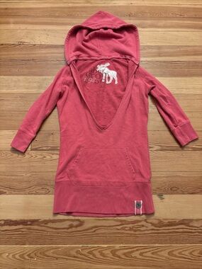Vintage Y2K Abercrombie & Fitch Hoodie Slim Fitted Long V Neck Pink XL